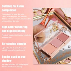 Powder Blush Palette, 3-in-1 Matte Blusher for Cheeks Make Up - Long-Lasting, Sweat-Resistant & Non-Greasy for Natural Glow & Brighten Skin