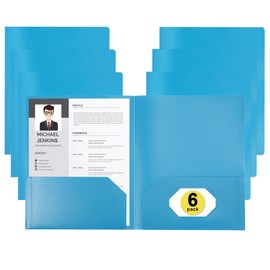 MystiCharm Folders with Pockets Back to School Supplies for Teachers Students 6 Pack 2 Pocket Blue Plastic File Folders Bulk for Documents Homework Paper Resume School Office Supplies Accessories