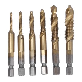 6Pcs Combination Drill Tap Bit 1/4in Hex Shank Spiral Tapping Chamfering Drilling Bits M3‑M10