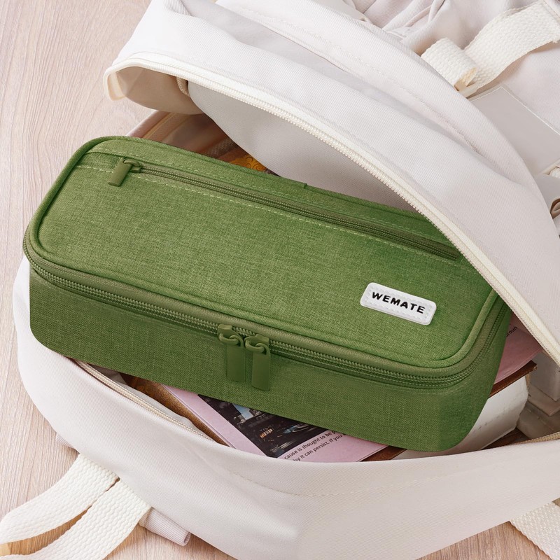 WEMATE Pencil Case, 5 Compartments, Large Capacity, Green