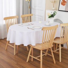 FANTELOO Oval Tablecloth 60x102 inch Fabric Washable Table Cloth Pure White Table Cover for Kitchen Dinning Table and Party Wedding Tabletop Decoration White