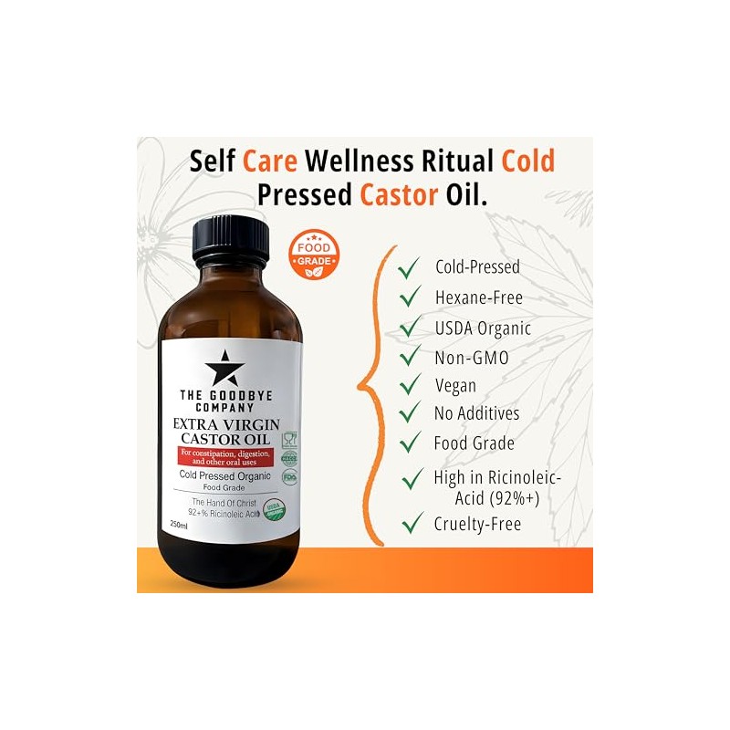 Extra Virgin Castor Oil - USDA Organic & Cold Pressed