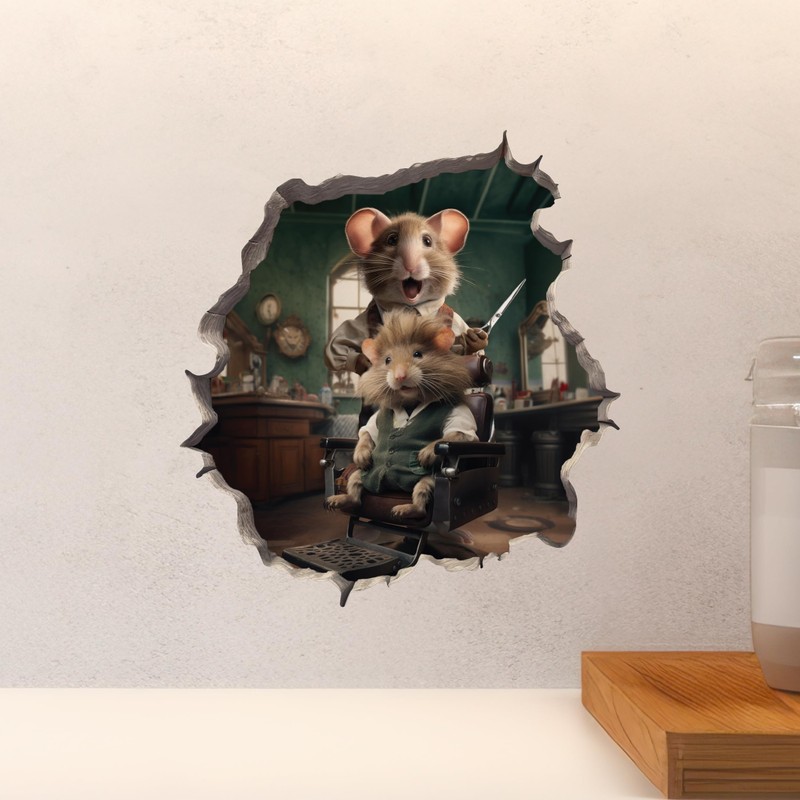 Barber Mouse in Hole Decal - 3D Wall Sticker