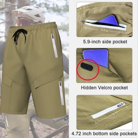 Logas MTB Men's Cycling Shorts, Men's Mountain Bike Shorts, Breathable Cycling Shorts, MTB Shorts for Men with 6 Pockets, 03 Khaki