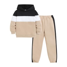 Yhnslsf Boys Clothes Size 10-12 Youth Fall Winter 2 Piece Outfits Size 11 Three Color Blocking Hoodies Workout Sweatshirt and Sweatpants Sweatsuit Cute Outdoor Red Gray White Tracksuit for Kids Boy