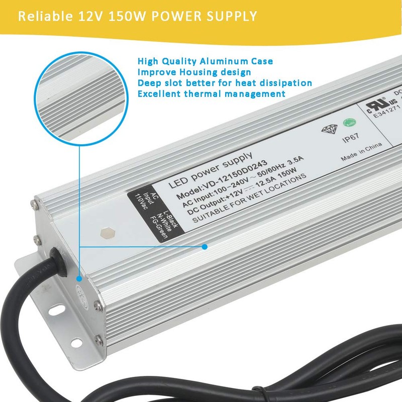 E ENERSYSTEC 150W 12V LED Power Supply AC to DC
