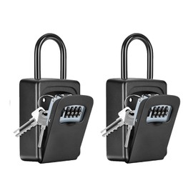 Wall Mounted, Portable Lock Box for House, 5 Key Capacity, Weatherproof Resettable Code House Key Safe Security Lock Box for Outside Realtors Garage Spare (2 Pack, Black)