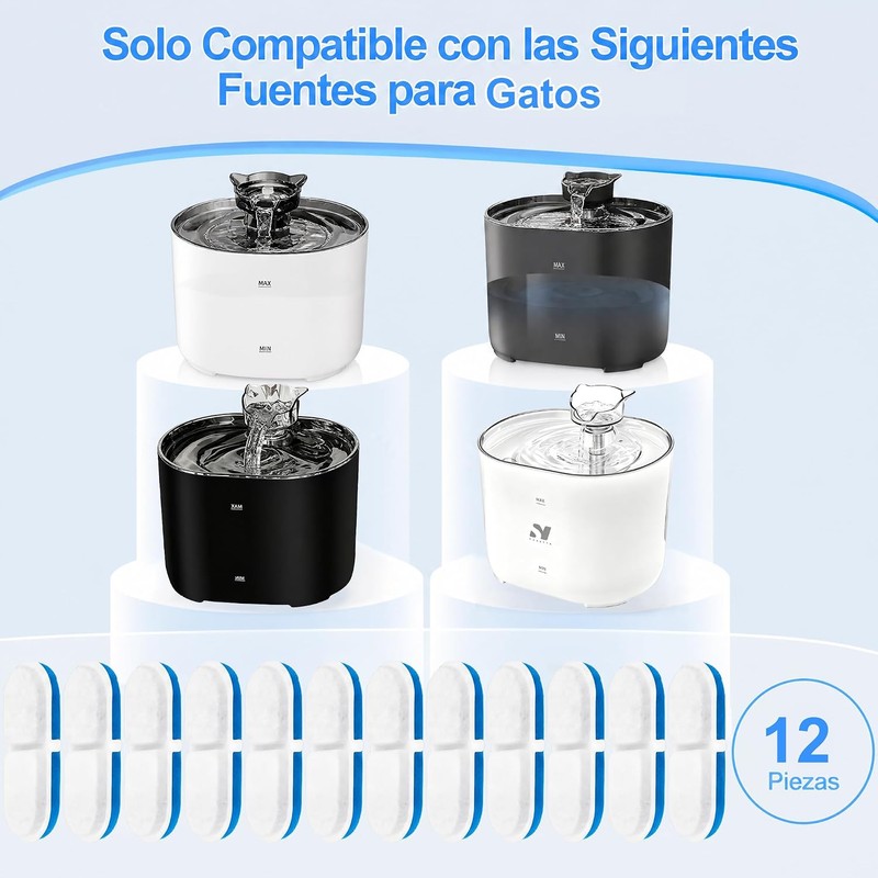 12 Pcs Filtros para Fuentes para Gatos de 74 oz
