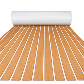 FOCEAN Boat Flooring EVA Foam Boat Decking Faux Teak Marine Flooring Marine Mat Sheet for Motorboat RV Yacht Kayak Surfboard, 94.5''x 35.4'', Brown with White Lines