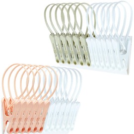 Foshine 24 Pack Clothespins,Cute Sturdy Small Mini Clothes Pins with Plastic Rope for Clothesline,Tiny Photo Clips Decoration 6Pink 6Gray 12White