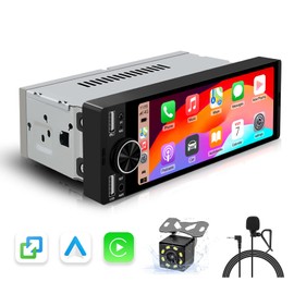 Single-Din-Car-Radio with Wireless Apple-Carplay & Android-Auto,6.36 Inch Car Radio Touchscreen,Bluetooth Handsfree, Backup Camera, FM,USB