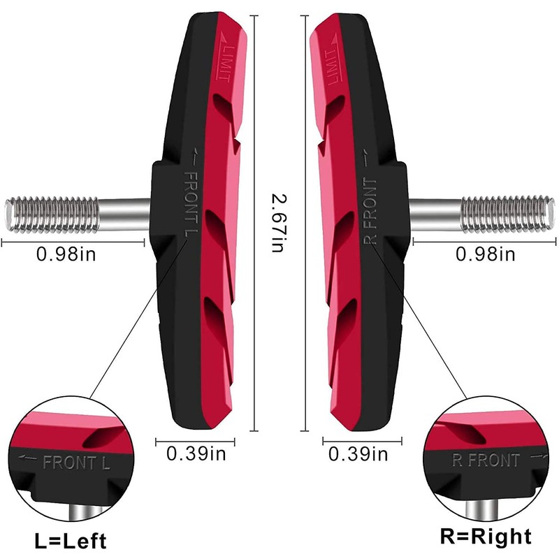 V-Brake Pads 70 mm Bicycle Red 2 Pairs