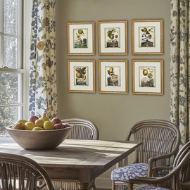 Gnosis Picture Archive Vintage Botanical Set of 6, Citrus Lemon Wall Art Classical Traditional Style Dining Room Kitchen Interior Decor, Unframed