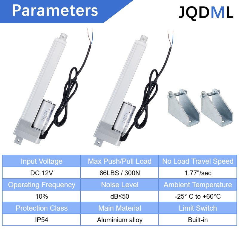 JQDML 22 Inch Stroke 12V Linear Actuator 300N/66lbs Speed 1.77"/sec