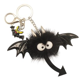 Fosrion Luxurious Water Mink Fur Bat Monster Bag Charm with Shiny Zinc Alloy Keyring (Black)