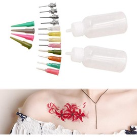 Kit de tatuaje temporal de henna, 2 uds., botellas aplicadoras vacías con 16 puntas, agujas para tatuaje henna, cono, punta precisión, aplicador, pegatinas