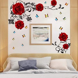 Supzone Red Rose Wall Stickers - DIY Vinyl Mural Art for Bedroom, Living Room, Sofa Backdrop & TV Wall Decoration
