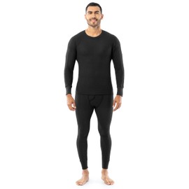 Indera Men's Traditional Waffle Thermal Underwear Long Johns Crew Top and Pant Set, Black, Large