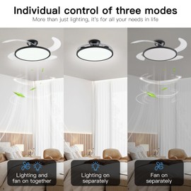 AHAWILL Retractable Ceiling Fan with Lights Remote Control,42'' Low Profile Ceiling Fan with Retractable Blades,Dimmable Full Spectrum,Modern Fandelier for Living Room Dinning Room Bedroom,Black