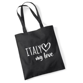 Huuraa Jute Bag Italy My Love Bag Cotton 10 Litres Size for All Fans of Italy Gift Idea for Friends and Family, black