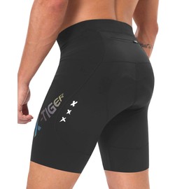 X-TIGER Men's 5D Padded Cycling Shorts with Back Pocket, Lightweight Non-Slip Legs, Colour Reflective Logo, black, M