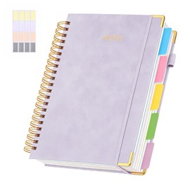 5 Subject College Ruled Notebook, 300 Pages Ink-Proof Paper, 8x10 Inch, Hardcover Spiral Bound with Dividers and Tabs, Ideal for School, College, Work, Students (Purple)