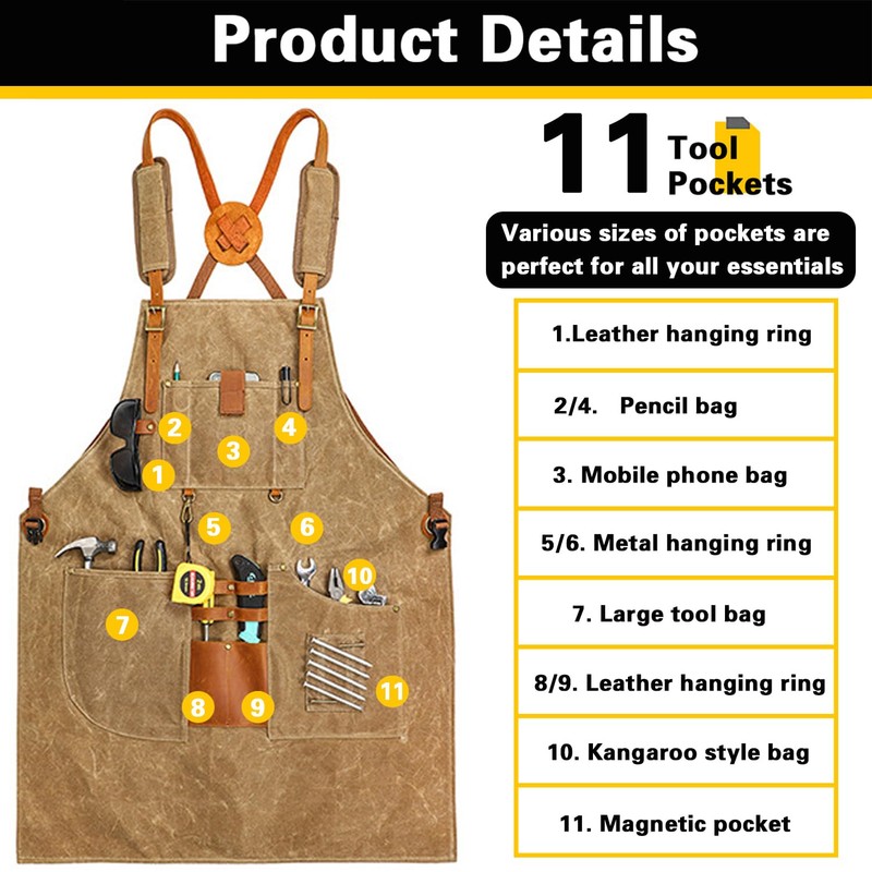 AACGIN Leather Welding WorkShop Apron with 5 Pockets HeatFlame Resistant