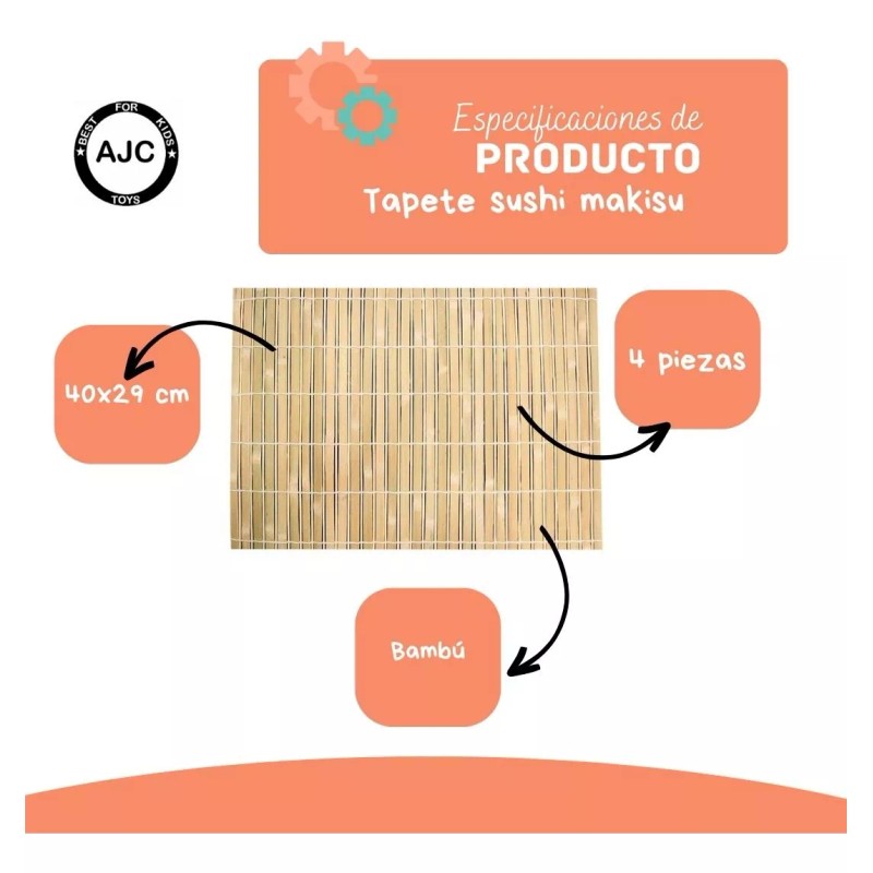AJC Toys Juego 4 Manteles Individuales Bambu Rectangulares 40*30cm