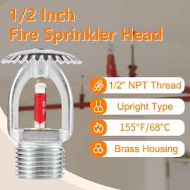 5pc Fire Sprinkler Head, 1/2 Inch 155℉ Upright Sprinklers K80 Water Spray Up 68°C Quick Response 1/2 NPT Thread for Home/Commerical/Residential Replacement (Upright Type)