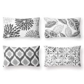 Phantoscope Set of 4 New Living Series Decorative Throw Pillow Case Cushion Cover, Grey, 12 x 20 inches, 30 x 50 cm