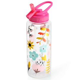 Cute Water Bottle with Straw for Girls Women, BPA FREE Tritan &Leak Proof & Carry Handle & Pretty Design, 32oz/950ml (Flower)