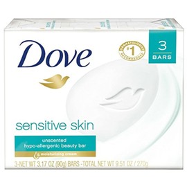 Dove Sensitive Skin Beauty Bar, Unscented, 3 Count, Pack of 1