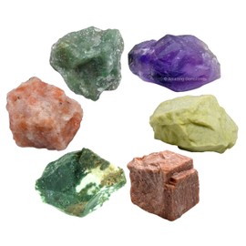 Crystals for Retirement, Set of 6 Amethyst, Green Aventurine, Sunstone, Serpentine, Moss Agate and Peach Moonstone Healing Crystals and Stones