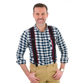 Olata Extra Wide Mens Braces X Shape Metal Clip with Black Leather - 5cm, Olive Green (Black Clips)