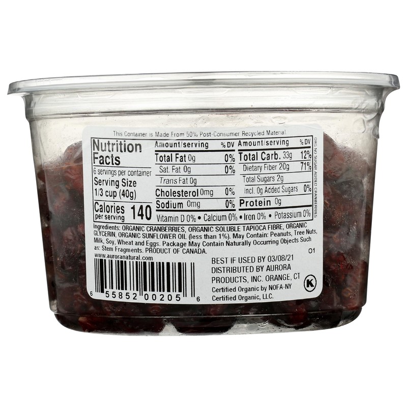 Aurora Products Organic Dried Cranberries, 9 OZ