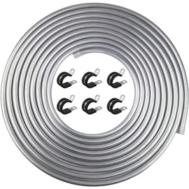 5/16" OD fuel line, 25FT 3003 Grade Aluminium Tubing with 6PCS Clamps/Holders for Brake Line, Transmission Line, Metal Gas Line, AC Line, Refrigeration Equipment