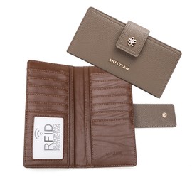 TAOSITUE Long Wallets for Women Rfid Blocking Leather Multi Card Holder Wallet Clutch Ladies Wallet Zipper Pocket with ID Window Light Brown