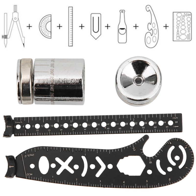 Black Iron Multifunction Drawing Ruler Tool Innovative Painting Magnetic Compass