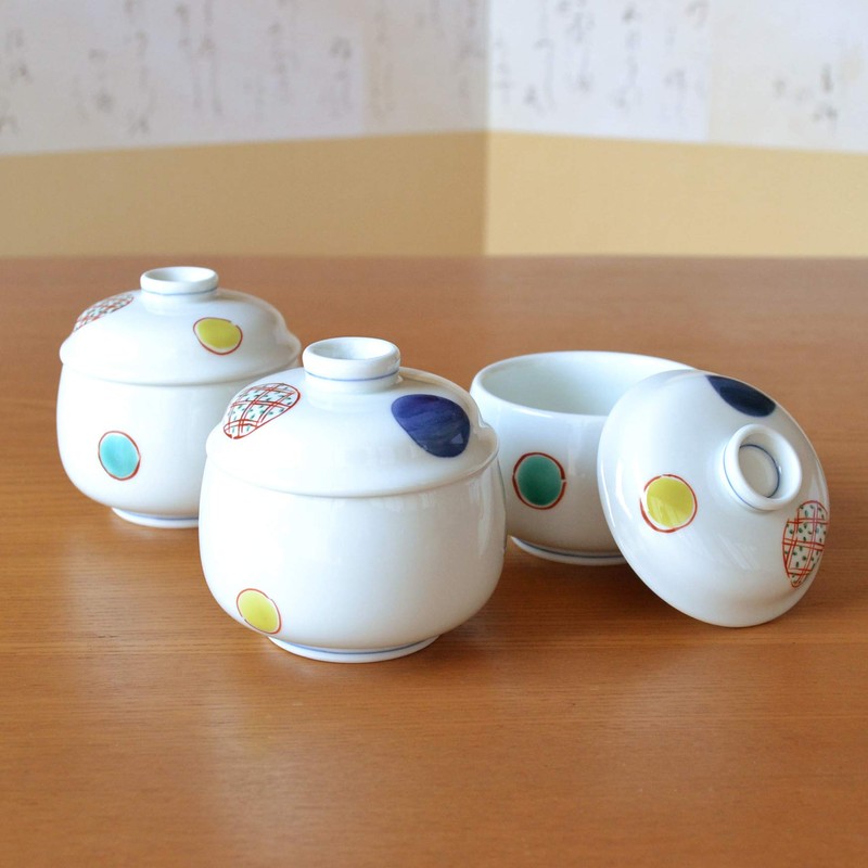 Chawan Mushi Dish, Set of 3, Dinnerware Set, Arita Ware,