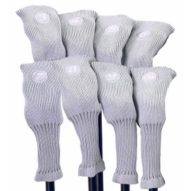 Majek Golf All Hybrid Club Silver Acrylic Headcover Set 3-PW. Head Covers 3 4 5 6 7 8 9 PW Headcovers