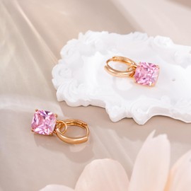 XUPING Crystal Drop Earrings Square 18K Gold Hoop Earrings Lightweight Jewellery for Women Gifts, Copper, Crystal