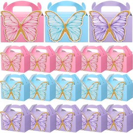 MotiMind 24 Pcs Butterfly Party Favor Box Pink Purple Blue Butterfly Treat Cookie Candy Boxes for Party Guest Gift Bridal Shower Baby Shower Supplies