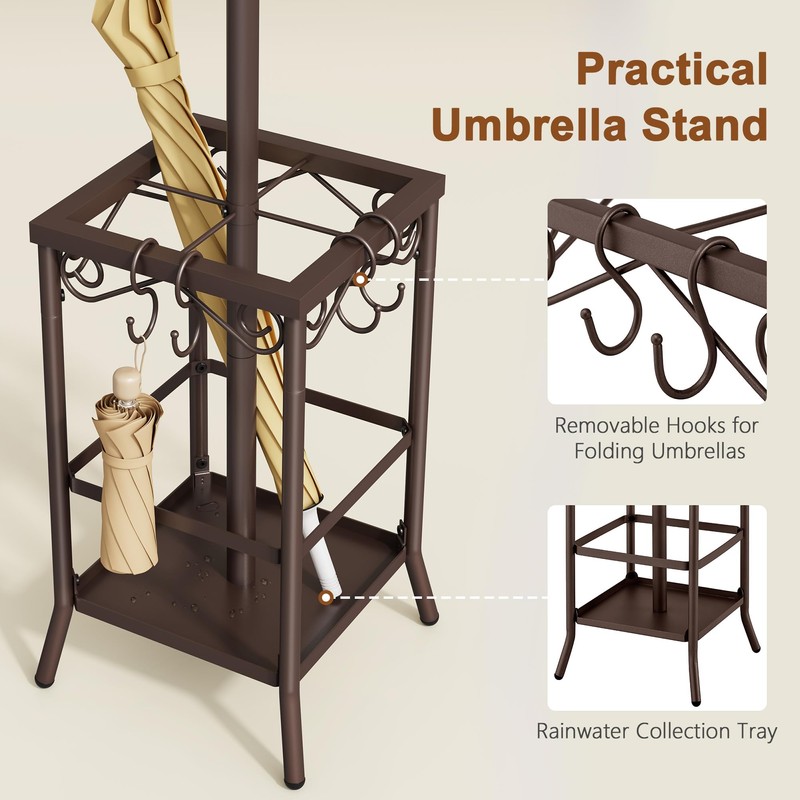Hoctieon Coat Rack Freestanding, Coat Tree with Umbrella Holder, Metal
