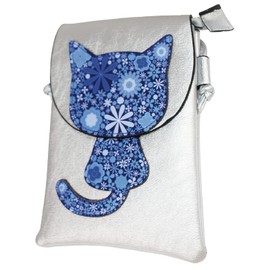 Kyoto Style Dashi and Grill Bar, SAKE & DASHI Deji Soup, Women's Shoulder Bag, Stylish, Mini, Smartphone, Small Storage, Small Storage, Wallet, Lightweight, Cat (Silver)