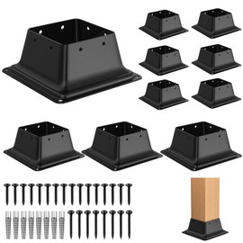 FMhotu 4x4 Post Base 10Pcs, Internal 3.6"x3.6" Heavy Duty Powder-Coated Steel Post Bracket Fit for Standard Wood Post Anchor, Decking Post Base for Deck Porch Handrail Railing Support with Screws