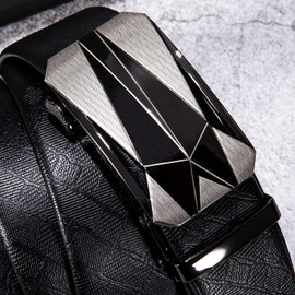 Dubulle Men's Designer Belt Black Buckle Ratchet Genuine Leather Adjustable Golf Sliding Removable Gift