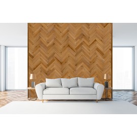 Timberchic Wooden Wall Planks - Simple Peel & Stick Wall Covering Application for DIY Accent Wall & Home Improvement - Premium Rustic Wall Paneling - Herringbone Pattern (3" Width, Golden Oak)