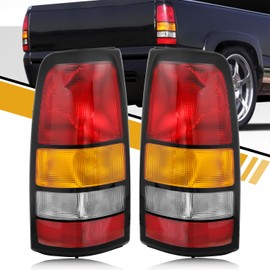 CLERYYE Tail Light Assembly Compatible with Chevy Silverado 1999 2000 2001 2002 | 1999-2006 GMC Sierra 1500 2500 3500, Rear Lamps for 15198453 15198460, Red+Amber+White, Black Edge