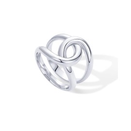 PAVOI Rhodium Plated Chunky Interlock Statement Ring for Women | Interloop Band Thick Link Stackable Rings | Size 6