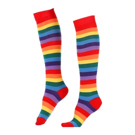 Rainbow Socks,Long Womens Stripe Medium Tube Copsplay Fashion Show Knee Length Cotton Stripy Patterned Stockings,Leg Warmers Thigh Highs Clothes,Colourful Pride Day Gifts Crazy Sock for Kids,Women